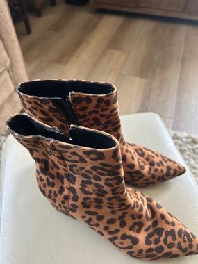 Marc Fisher Leopard-Print Pointed Toe Ankle Boots - Brown/Black